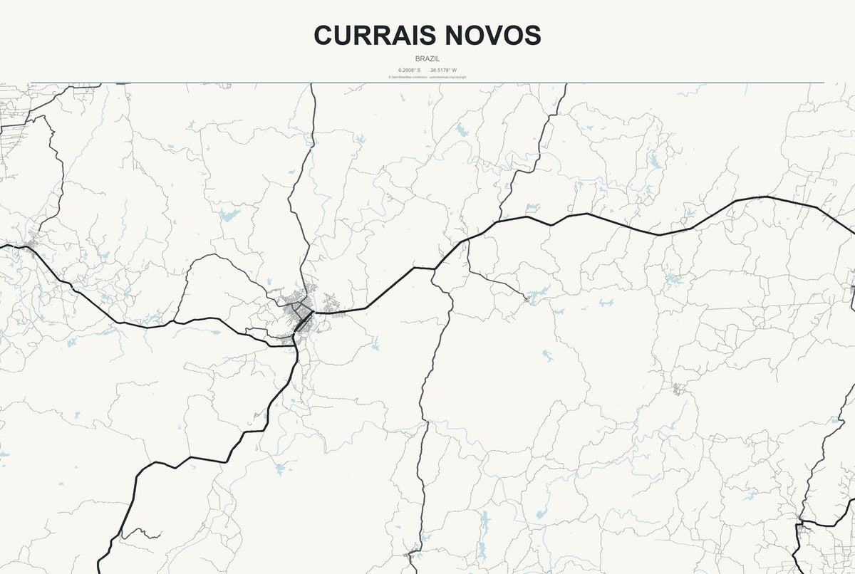 Currais Novos, Brazil City Map Aluminum Sign in Headline Atlas style