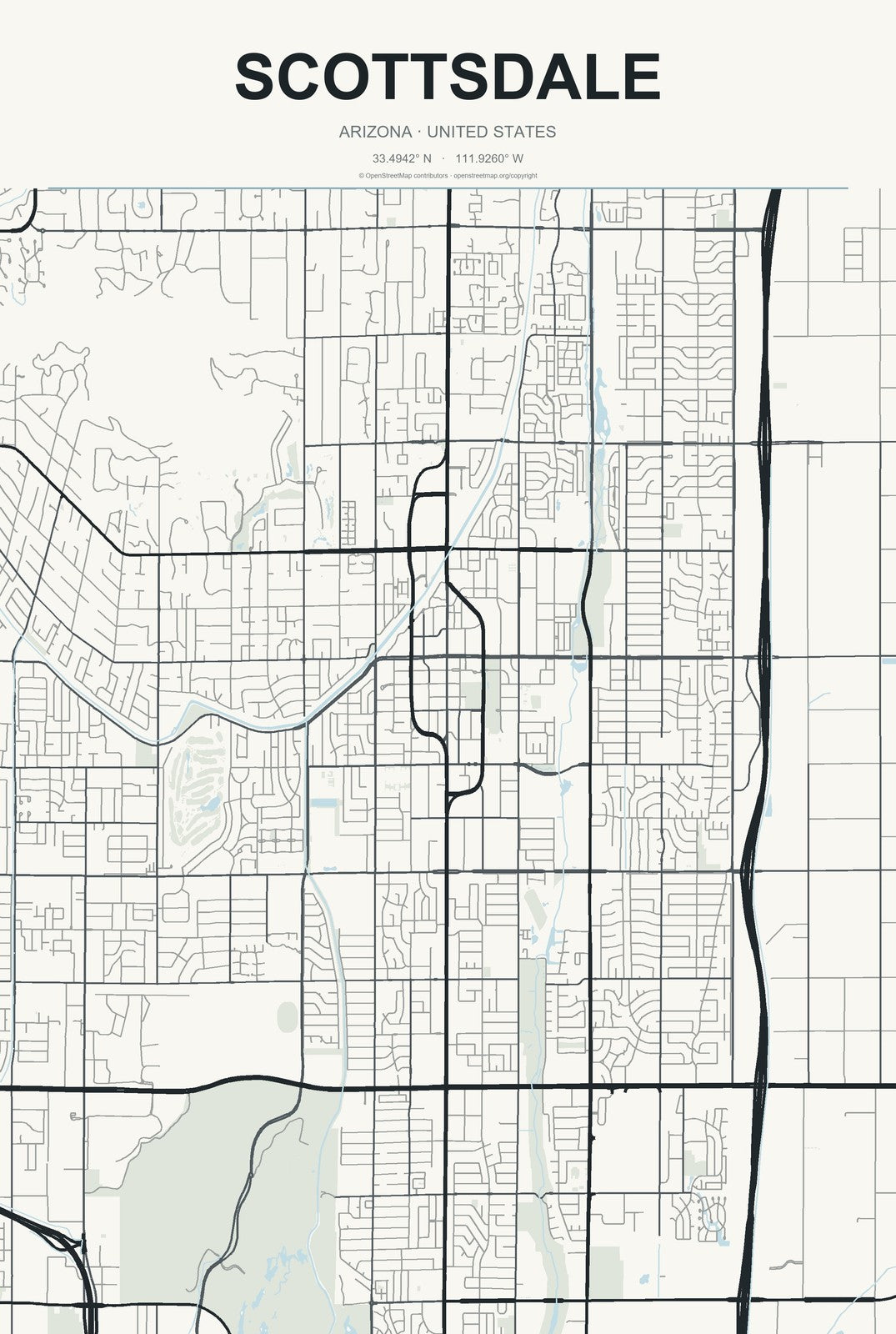 Scottsdale, Arizona City Map Aluminum Sign in Headline Atlas style