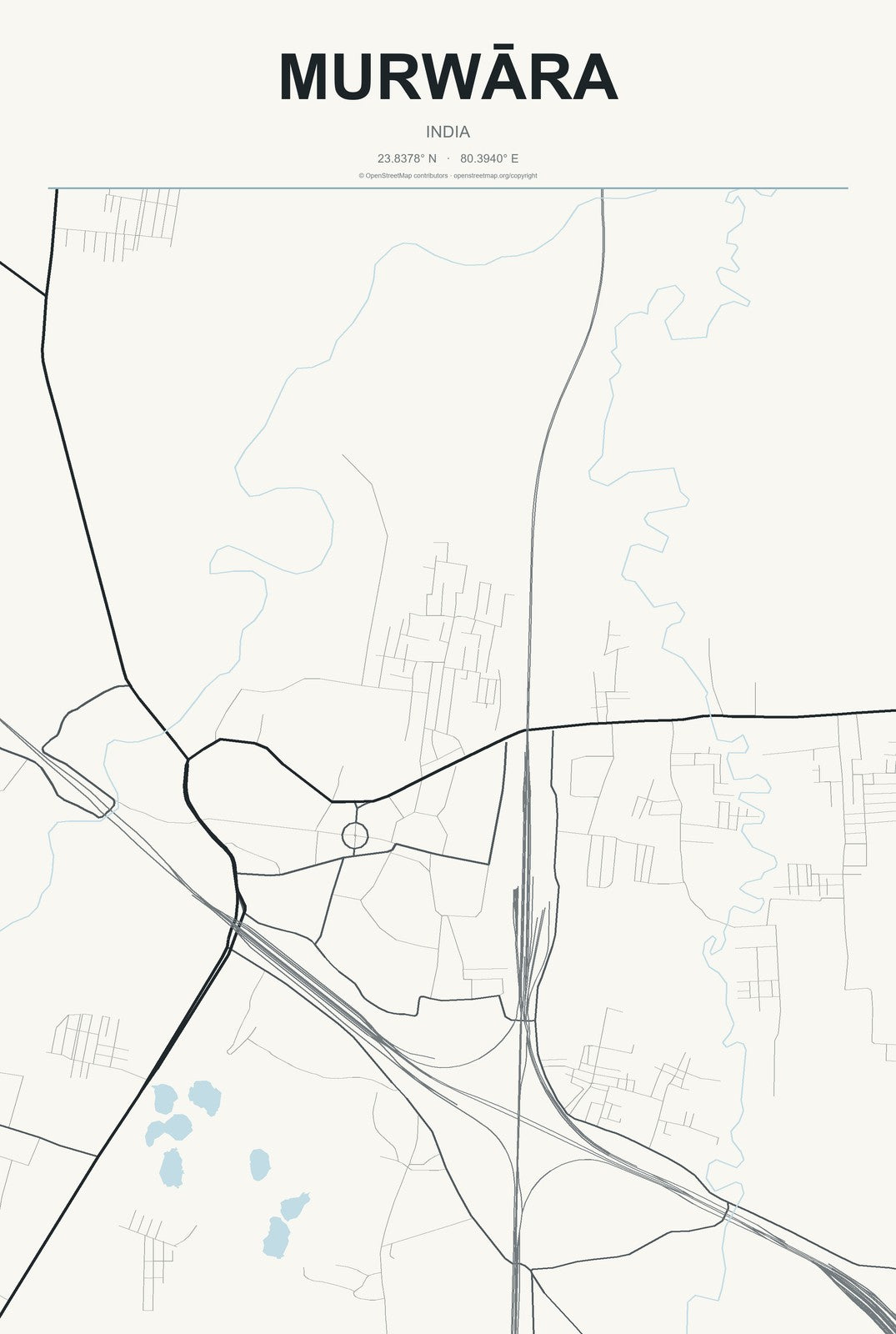 Murwāra, India City Map Aluminum Sign in Headline Atlas style