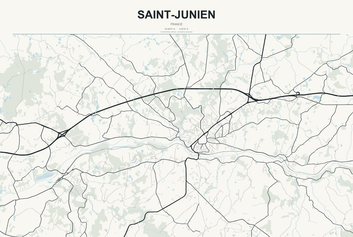 Saint-Junien, France City Map Aluminum Sign in Headline Atlas style