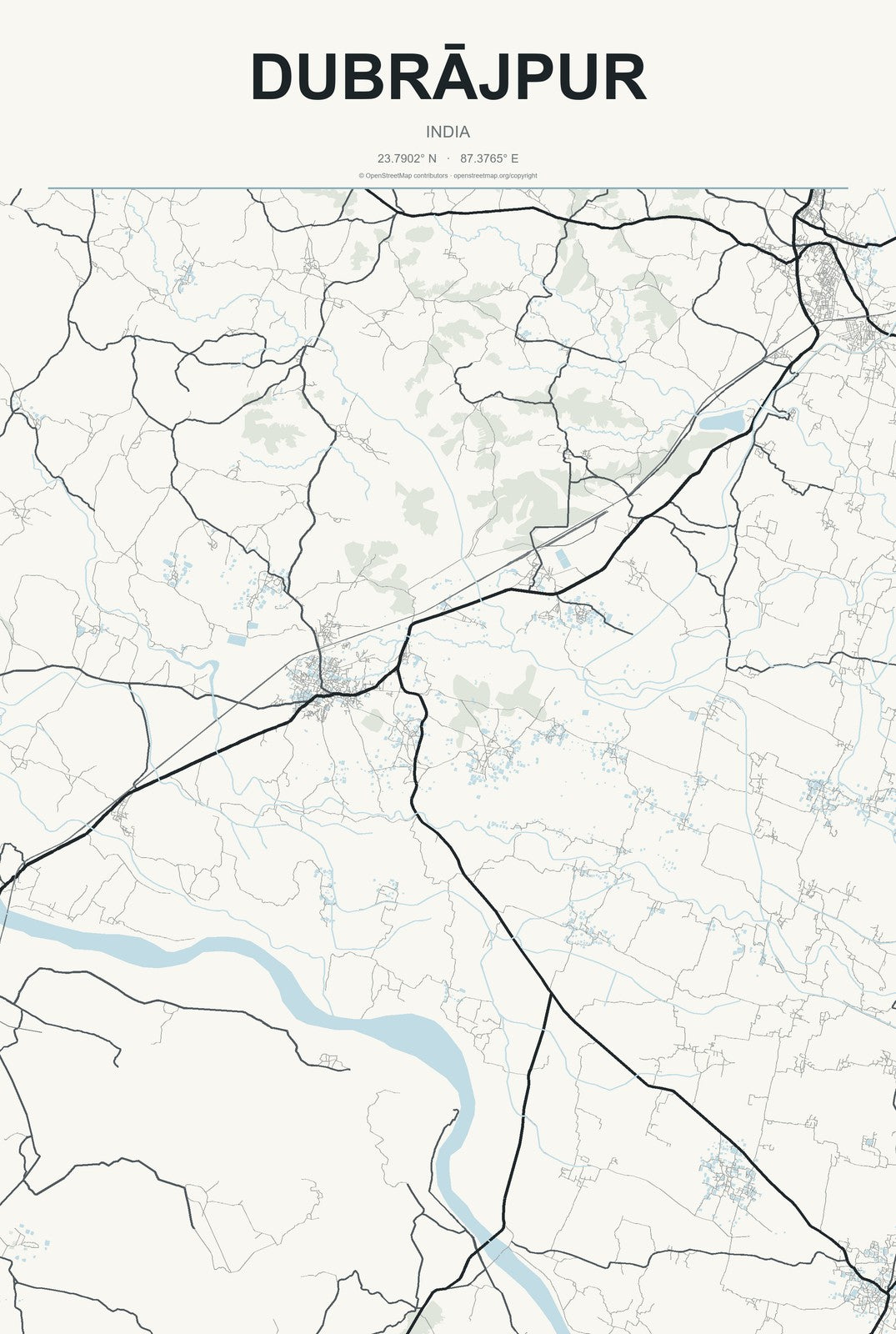 Dubrājpur, India City Map Aluminum Sign in Headline Atlas style