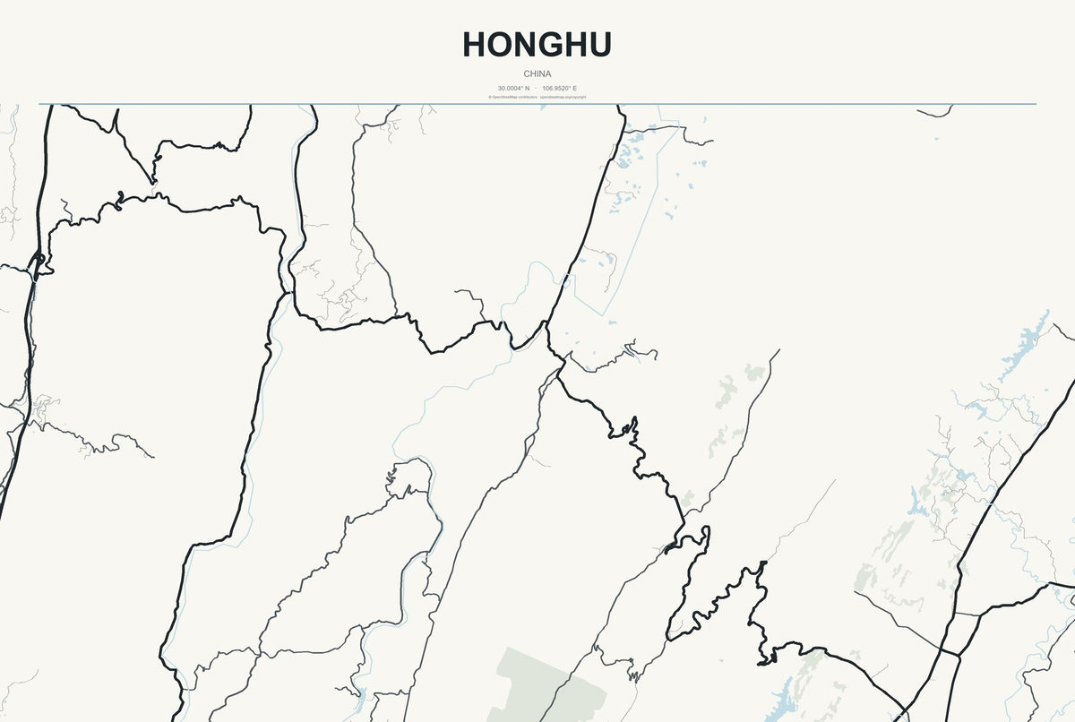 Honghu, China City Map Aluminum Sign in Headline Atlas style
