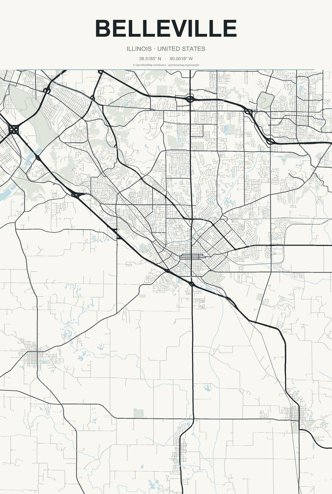 Belleville, Illinois City Map Aluminum Sign in Headline Atlas style
