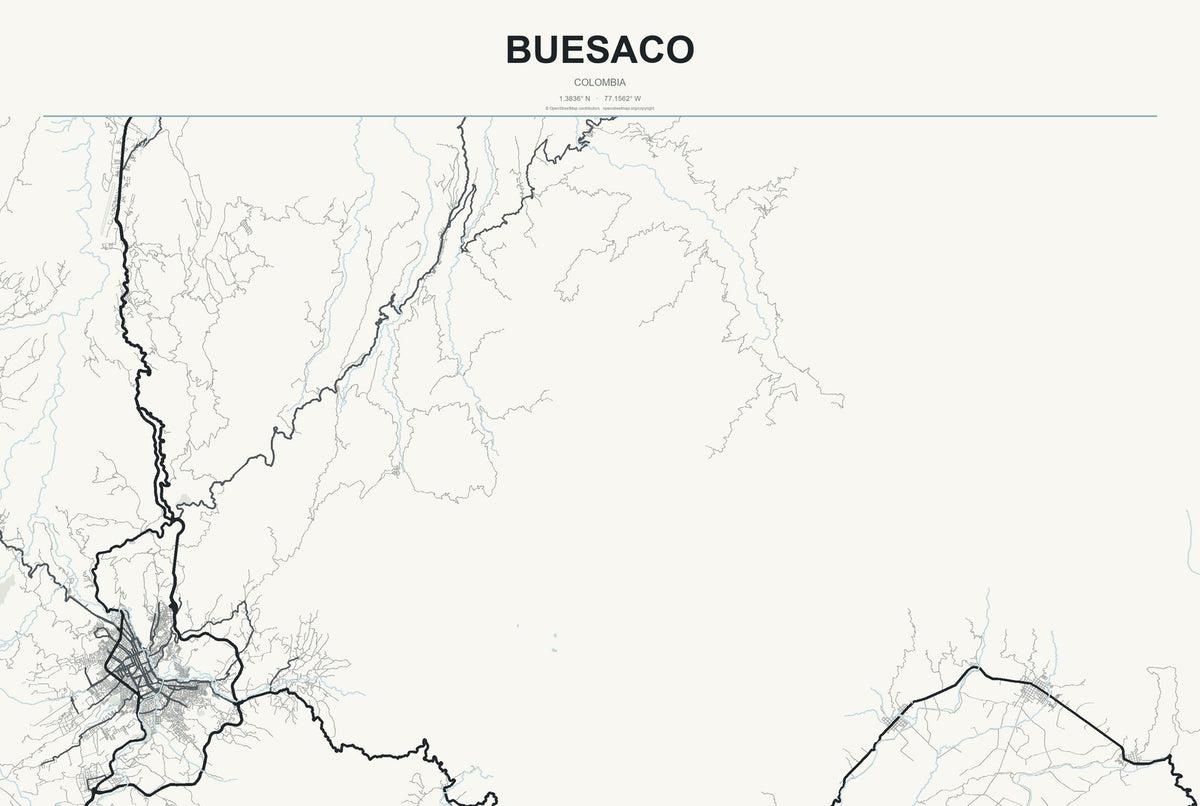 Buesaco, Colombia City Map Aluminum Sign in Headline Atlas style