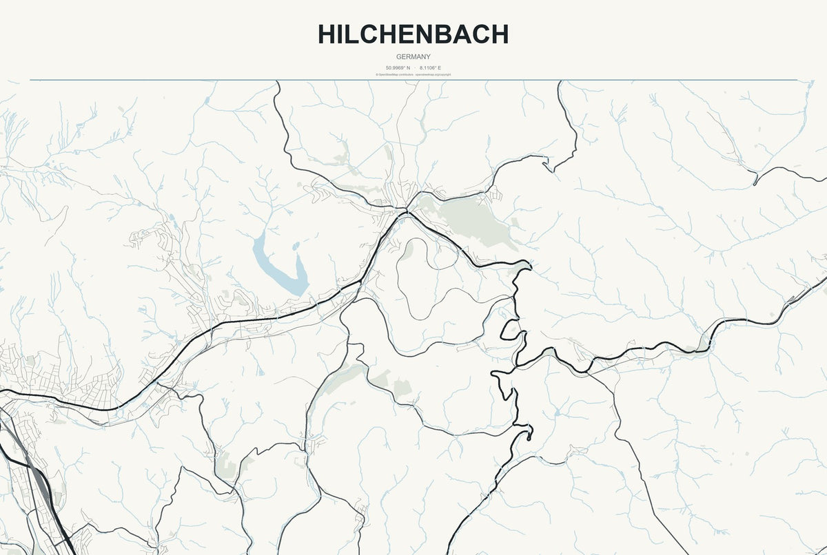 Hilchenbach, Germany City Map Aluminum Sign in Headline Atlas style