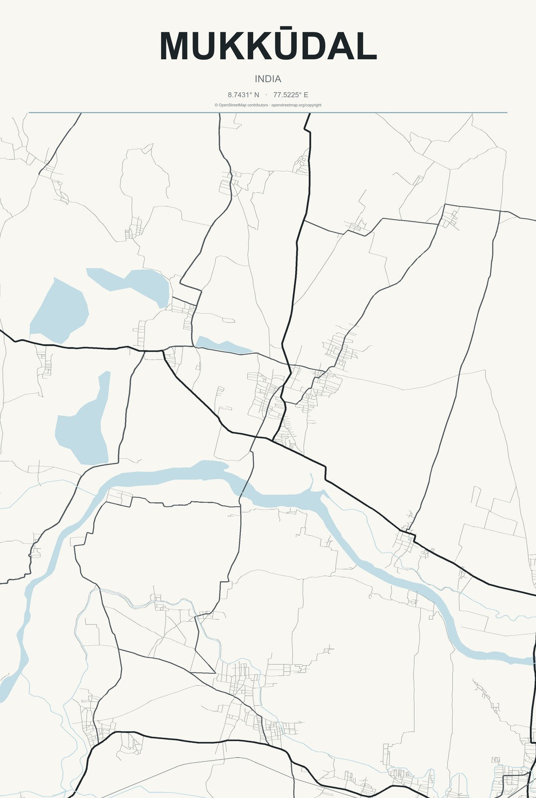 Mukkūdal, India City Map Aluminum Sign in Headline Atlas style