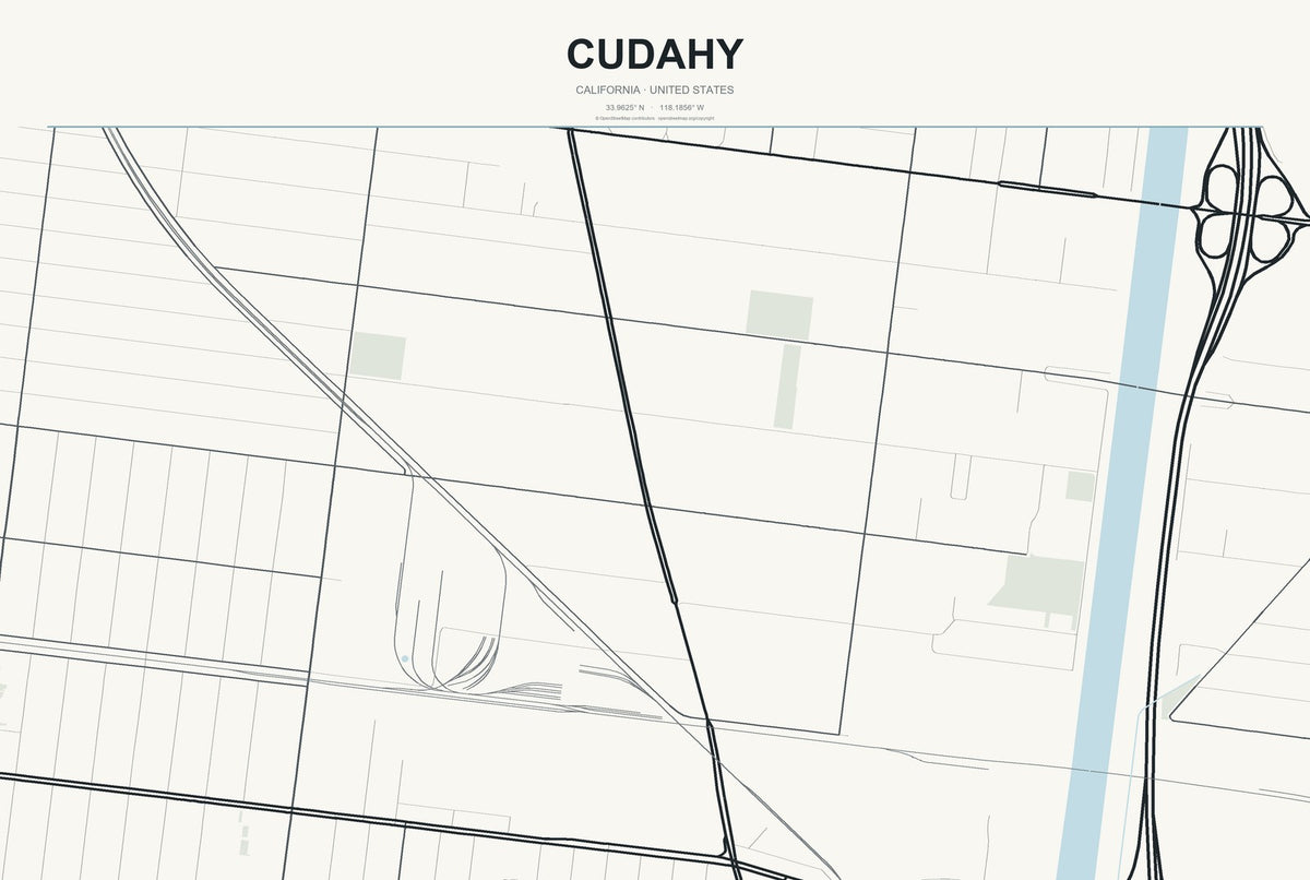 Cudahy, California City Map Aluminum Sign in Headline Atlas style
