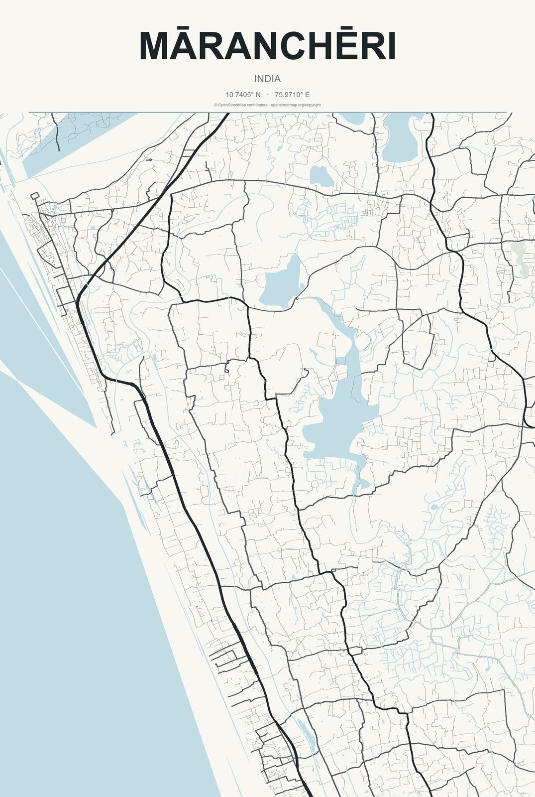 Māranchēri, India City Map Aluminum Sign in Headline Atlas style