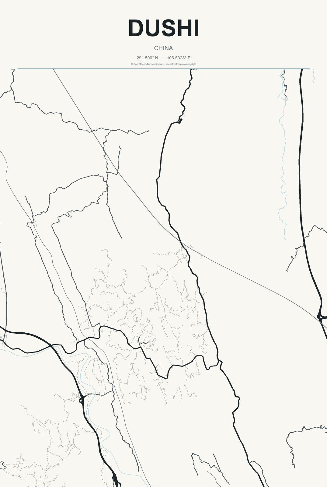 Dushi, China City Map Aluminum Sign in Headline Atlas style