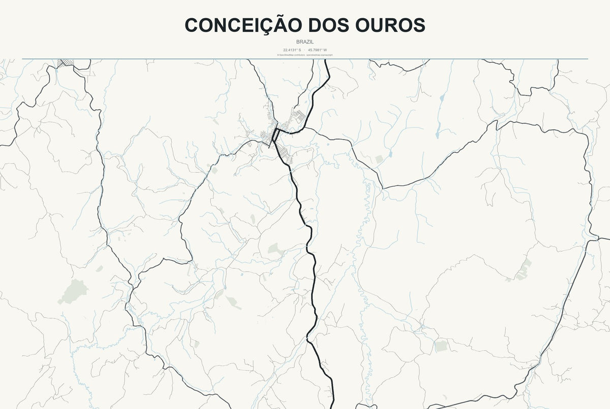 Conceição dos Ouros, Brazil City Map Aluminum Sign in Headline Atlas style