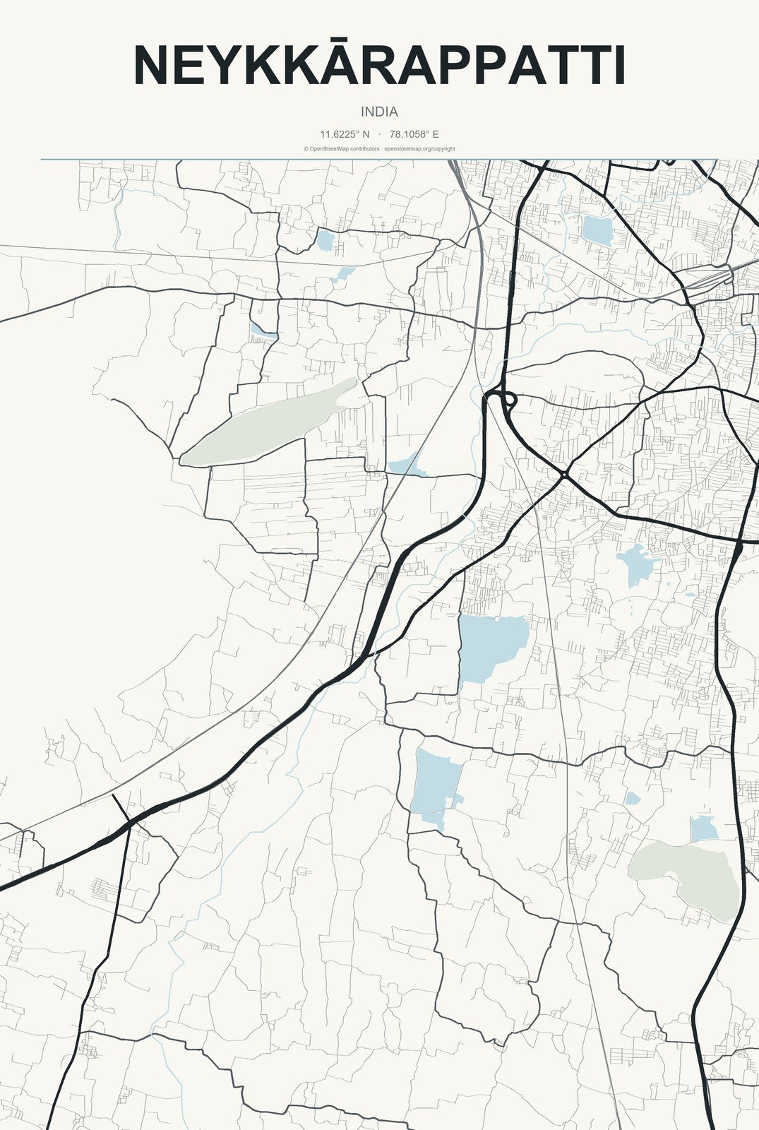 Neykkārappatti, India City Map Aluminum Sign in Headline Atlas style
