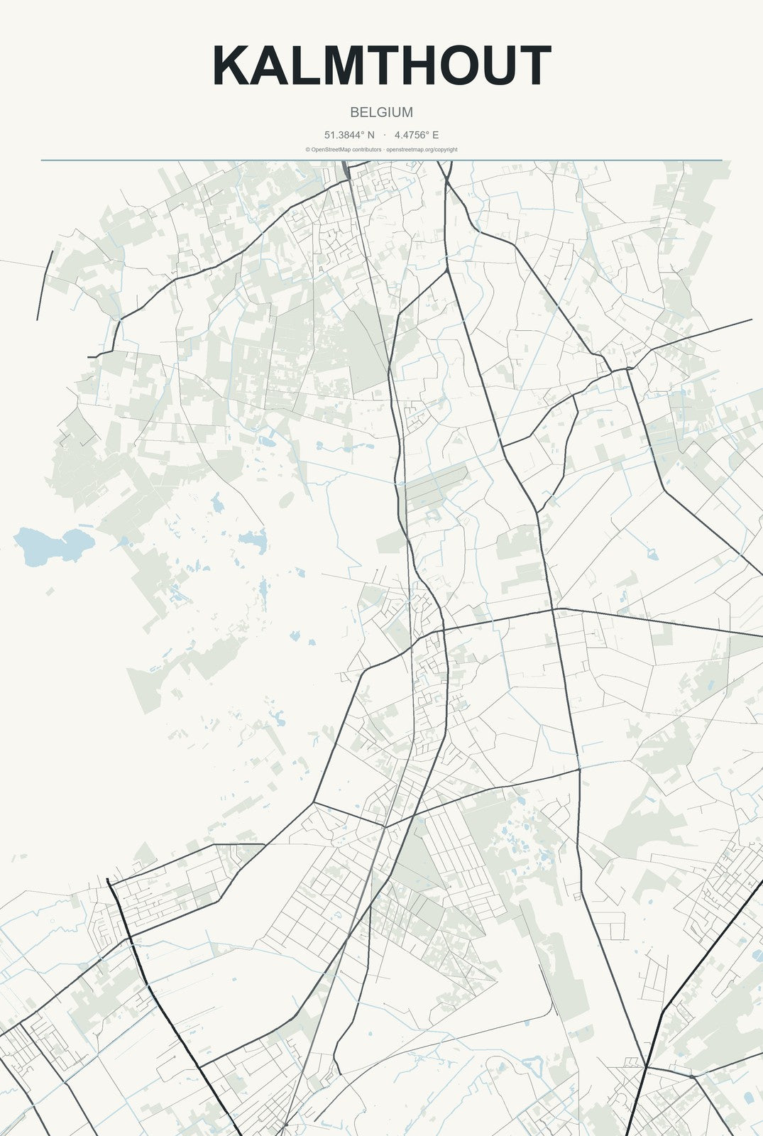 Kalmthout, Belgium City Map Aluminum Sign in Headline Atlas style