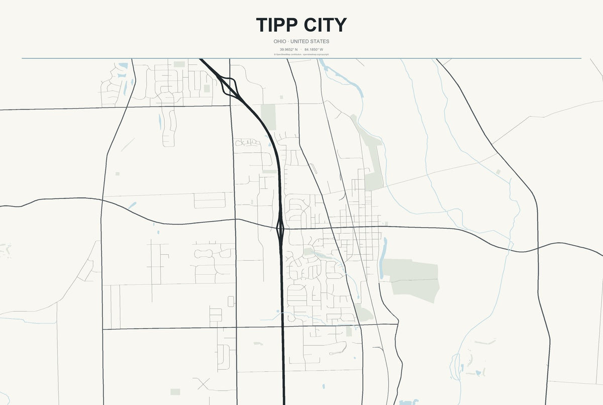 Tipp City, Ohio City Map Aluminum Sign in Headline Atlas style