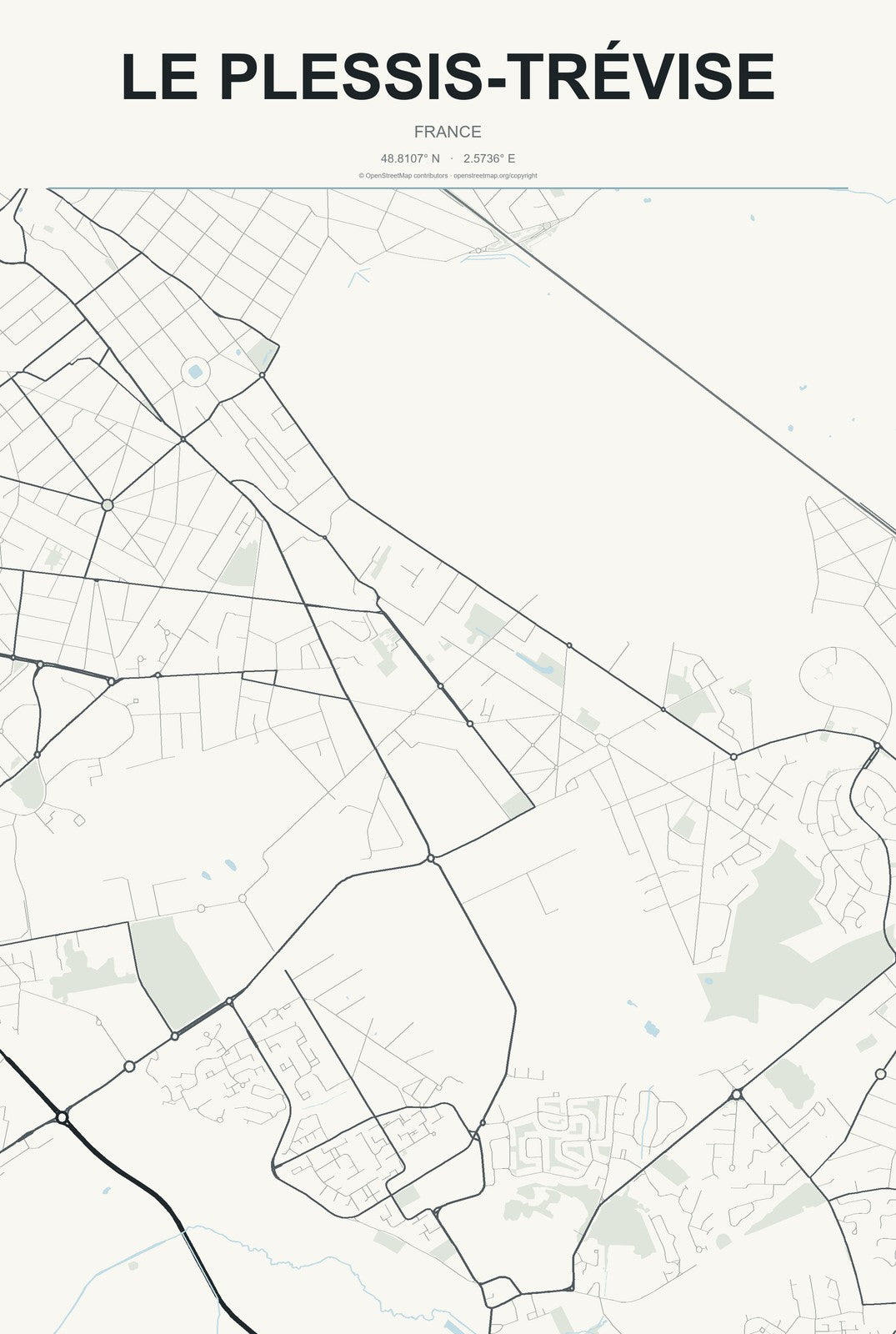Le Plessis-Trévise, France City Map Aluminum Sign in Headline Atlas style