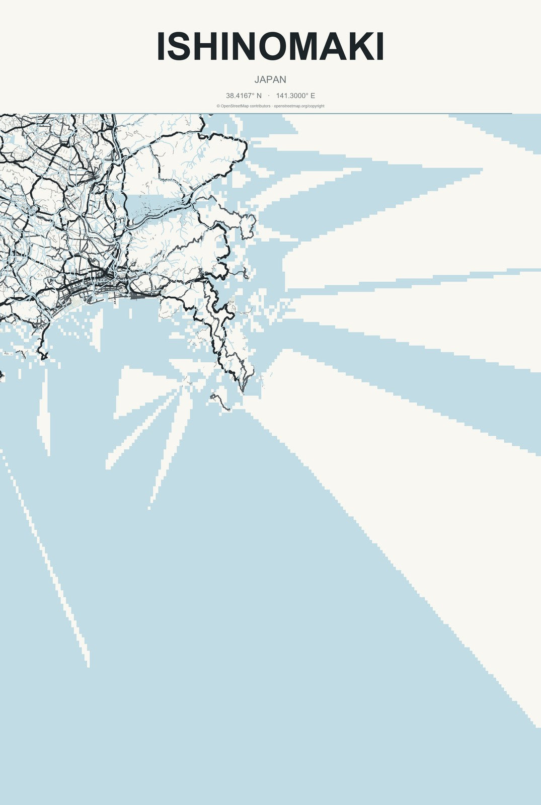 Ishinomaki, Japan City Map Aluminum Sign in Headline Atlas style