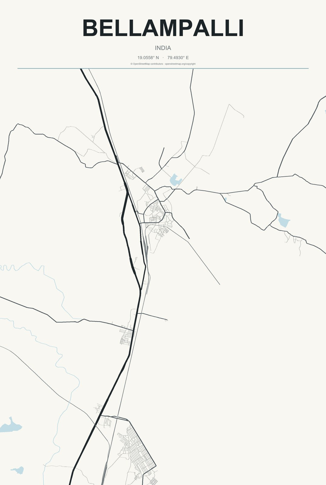 Bellampalli, India City Map Aluminum Sign in Headline Atlas style