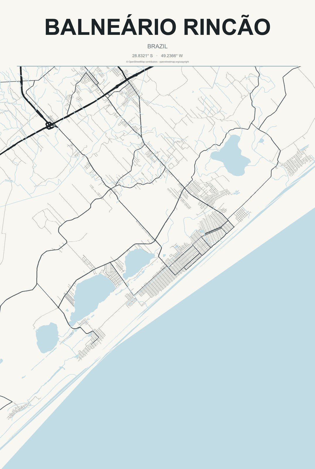 Balneário Rincão, Brazil City Map Aluminum Sign in Headline Atlas style