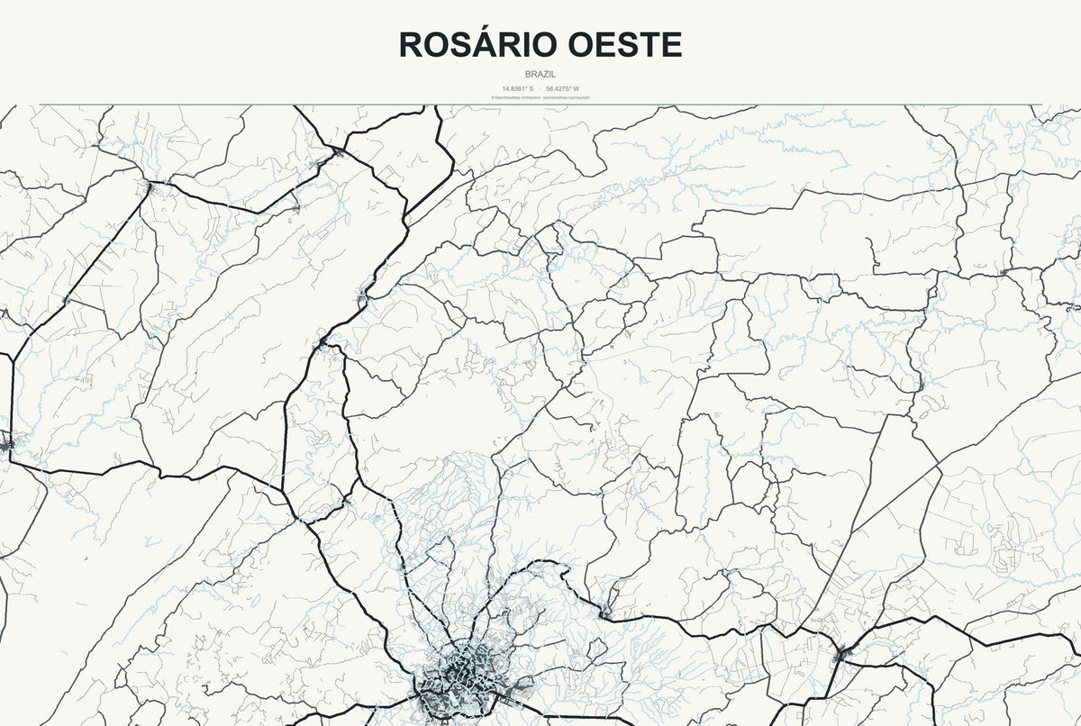 Rosário Oeste, Brazil City Map Aluminum Sign in Headline Atlas style