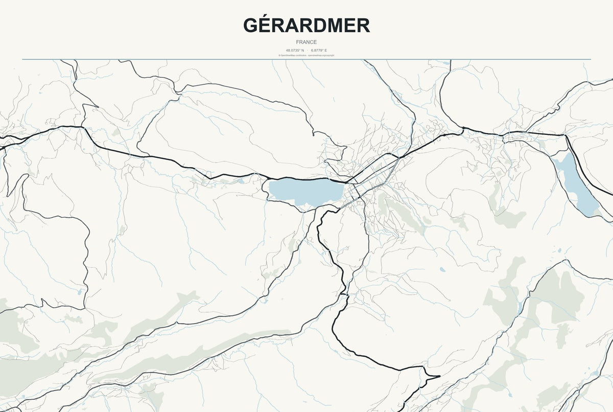 Gérardmer, France City Map Aluminum Sign in Headline Atlas style