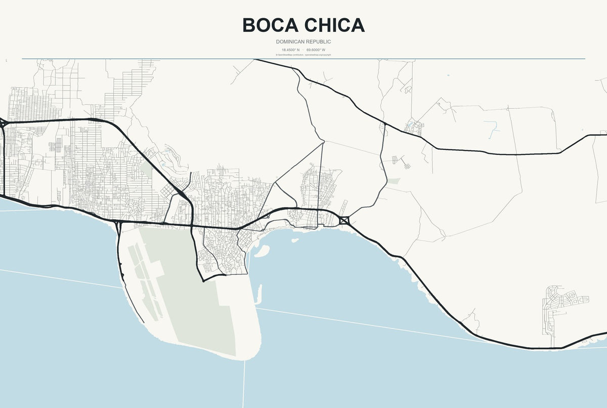 Boca Chica, Dominican Republic City Map Aluminum Sign in Headline Atlas style