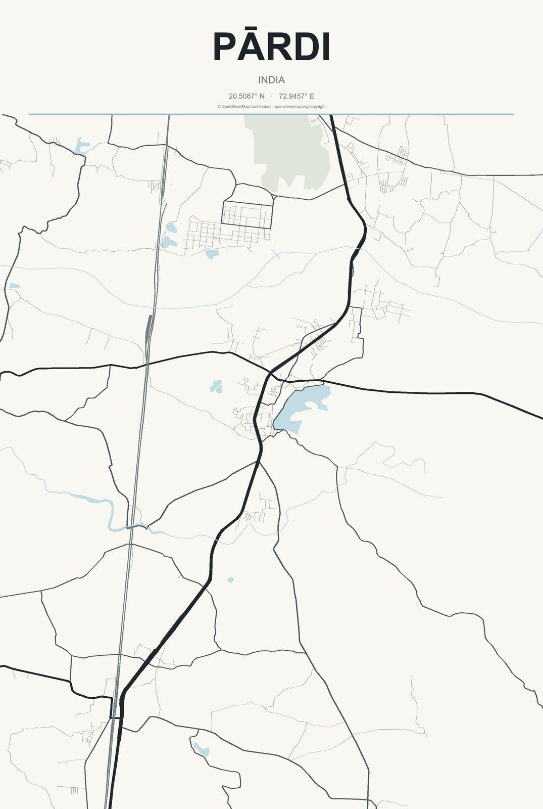Pārdi, India City Map Aluminum Sign in Headline Atlas style