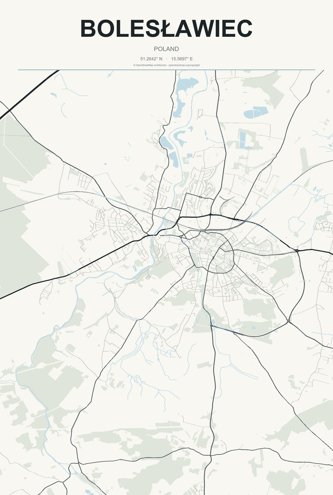 Bolesławiec, Poland City Map Aluminum Sign in Headline Atlas style