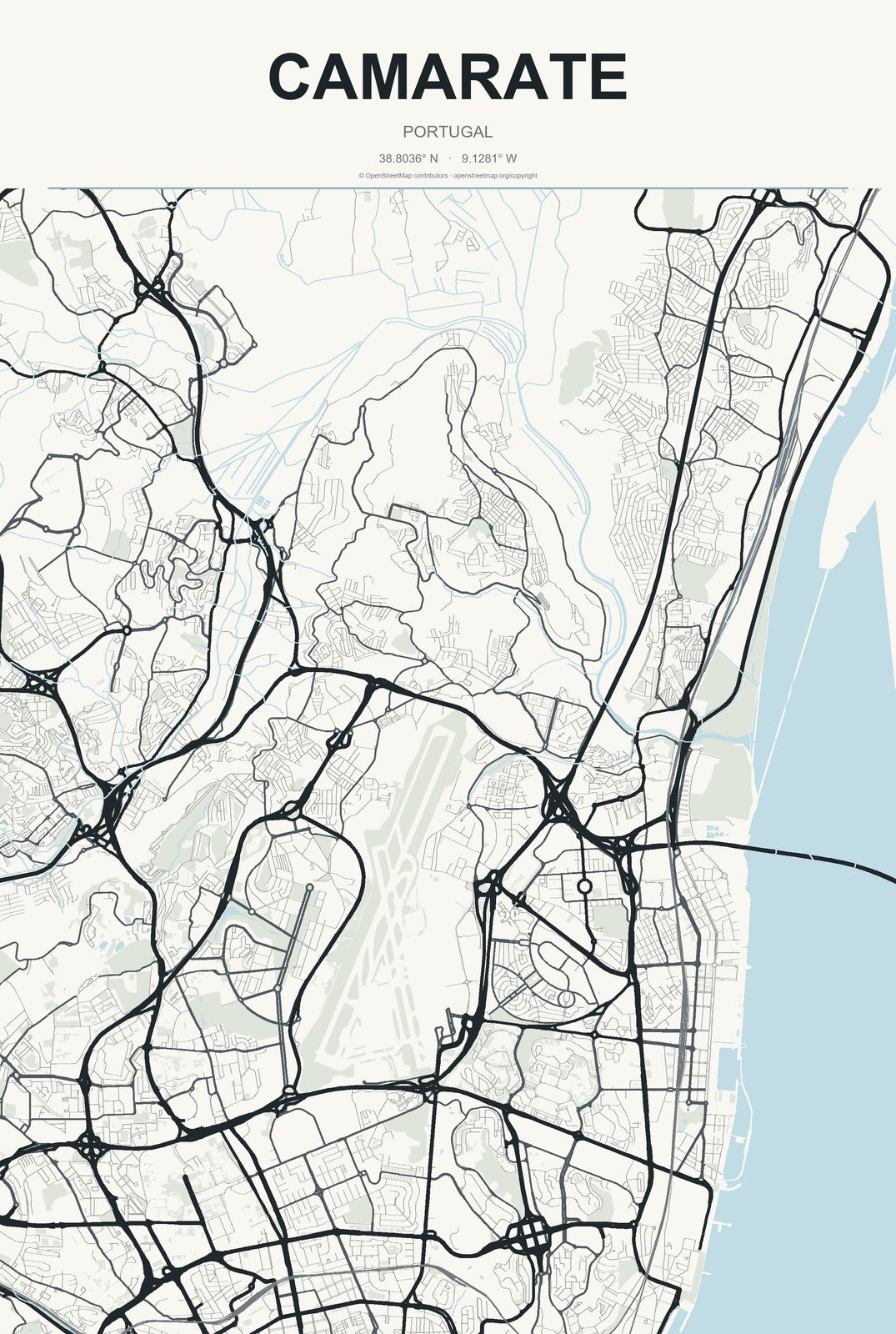 Camarate, Portugal City Map Aluminum Sign in Headline Atlas style