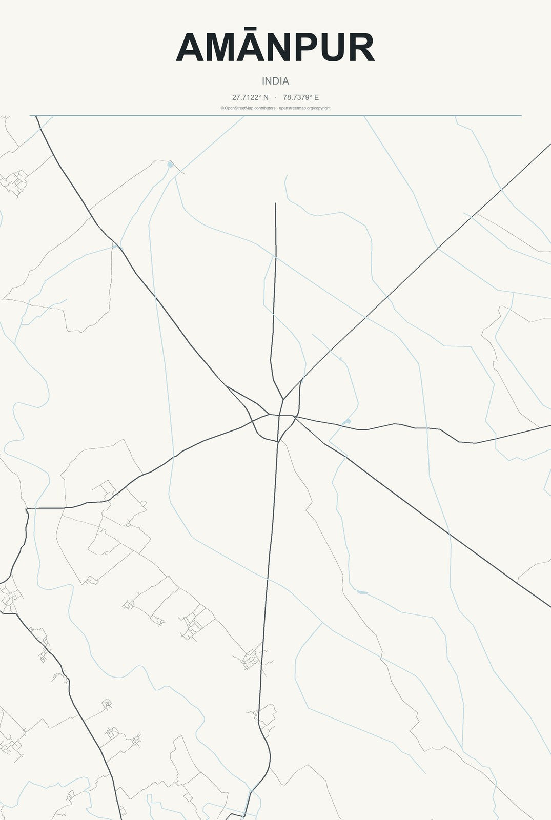 Amānpur, India City Map Aluminum Sign in Headline Atlas style