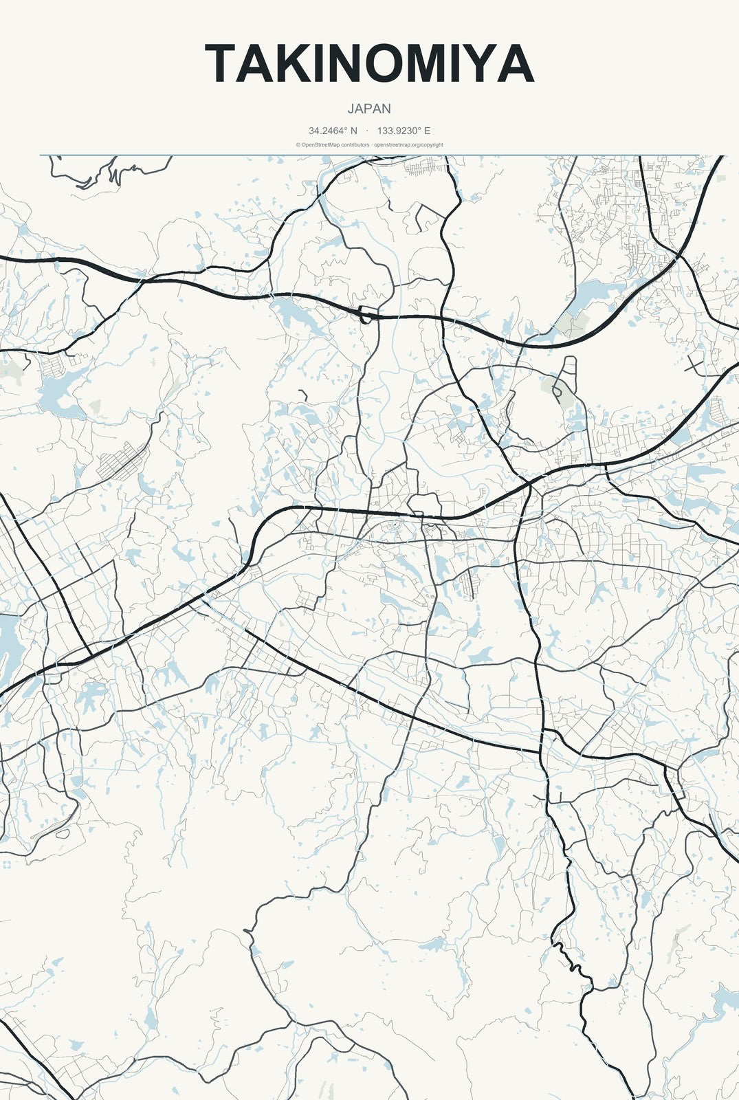 Takinomiya, Japan City Map Aluminum Sign in Headline Atlas style