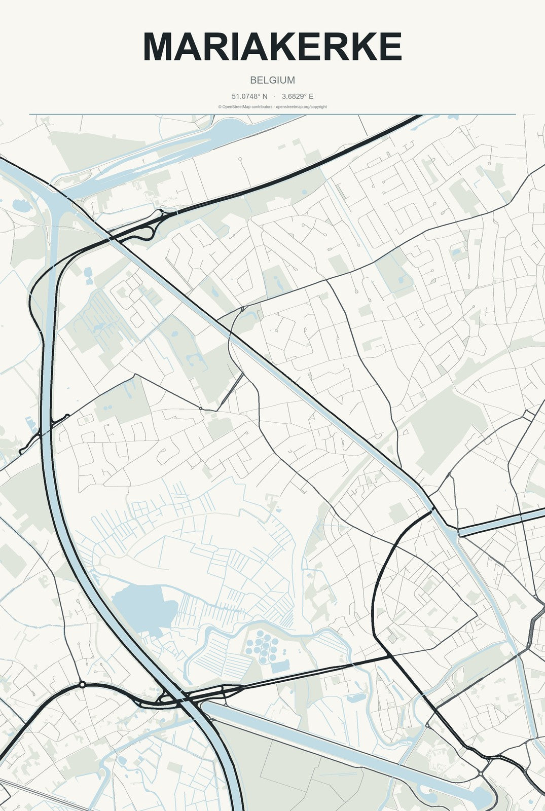 Mariakerke, Belgium City Map Aluminum Sign in Headline Atlas style