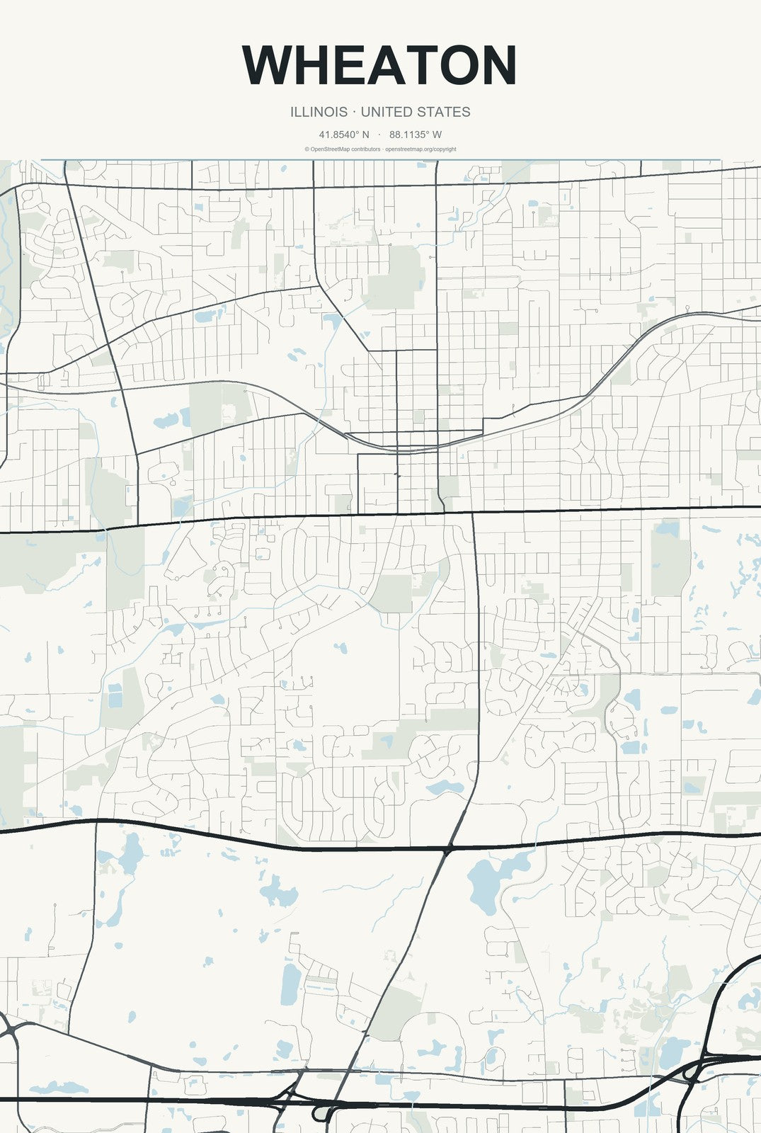 Wheaton, Illinois City Map Aluminum Sign in Headline Atlas style