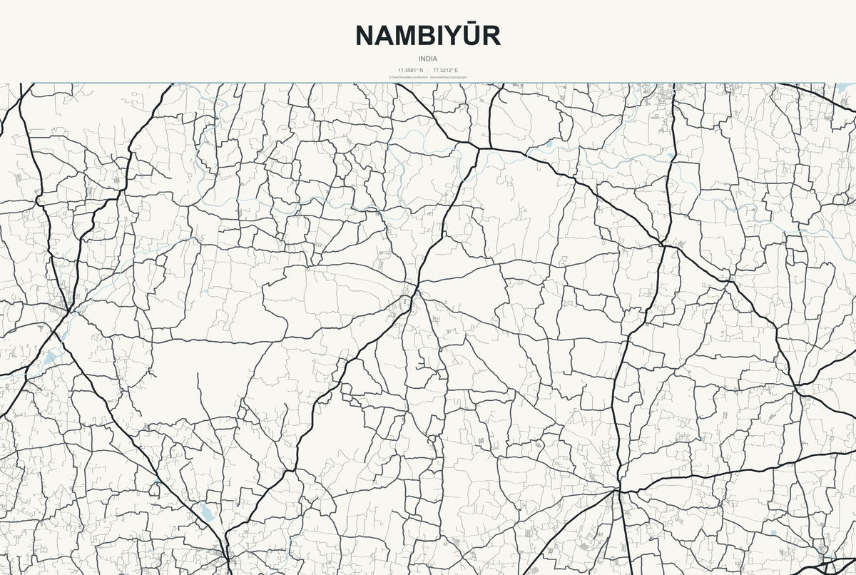 Nambiyūr, India City Map Aluminum Sign in Headline Atlas style