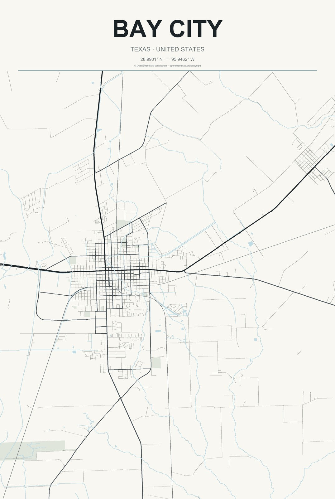 Bay City, Texas City Map Aluminum Sign in Headline Atlas style