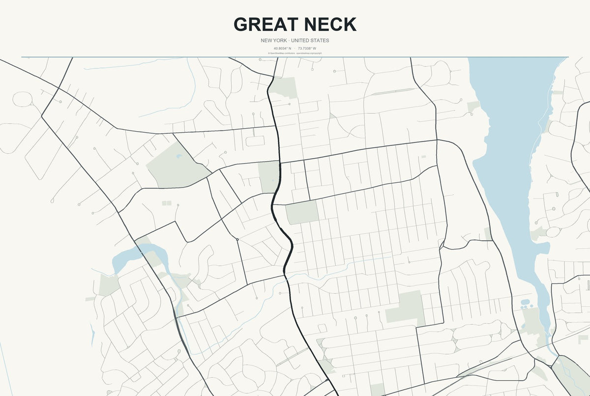Great Neck, New York City Map Aluminum Sign in Headline Atlas style