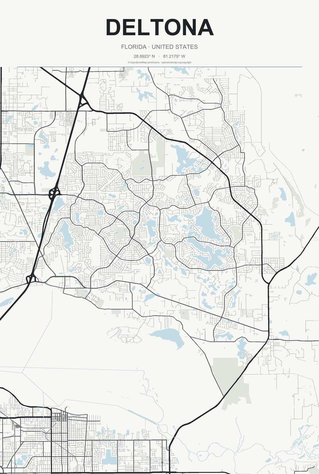 Deltona, Florida City Map Aluminum Sign in Headline Atlas style
