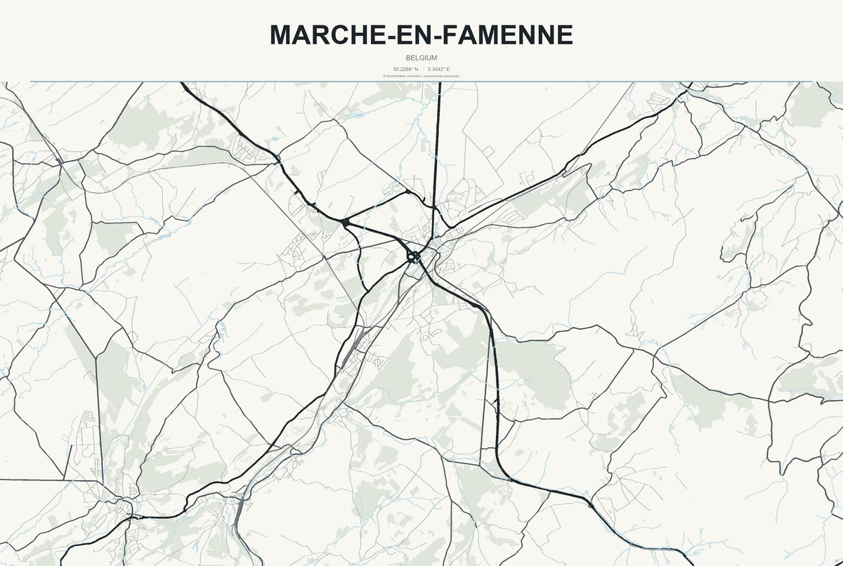 Marche-en-Famenne, Belgium City Map Aluminum Sign in Headline Atlas style
