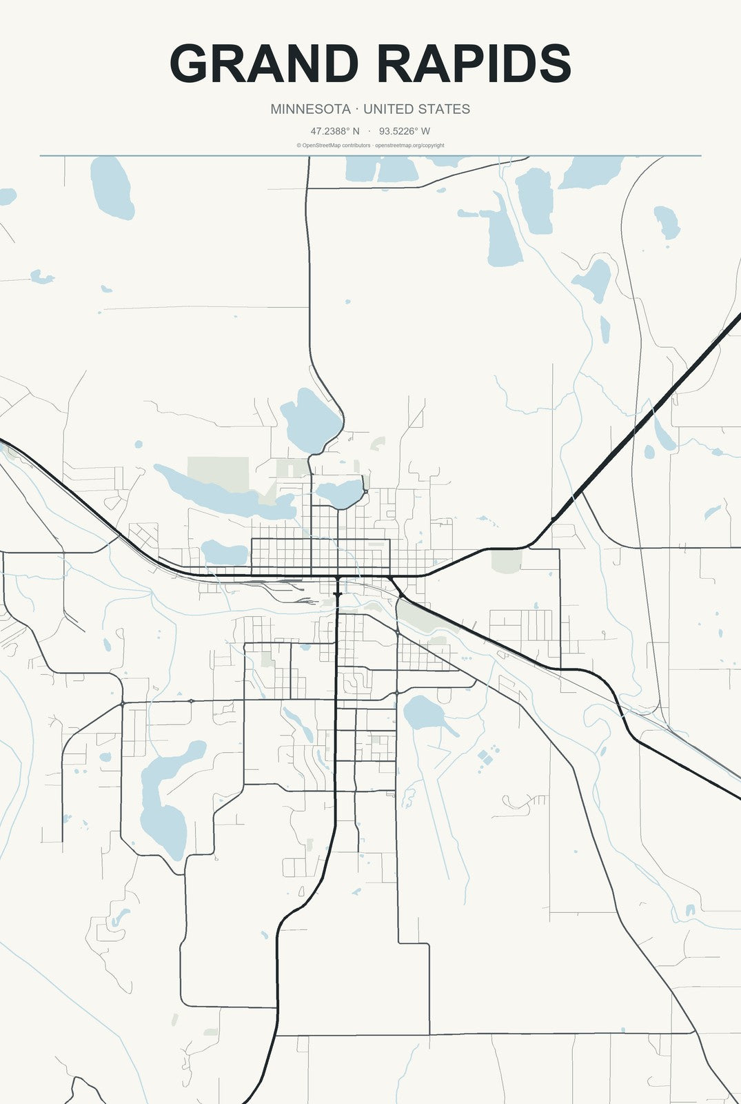 Grand Rapids, Minnesota City Map Aluminum Sign in Headline Atlas style