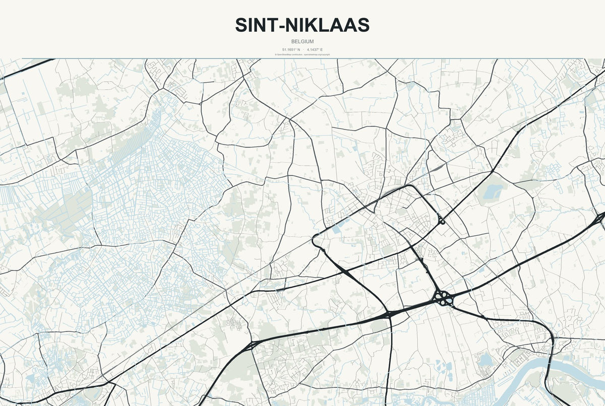 Sint-Niklaas, Belgium City Map Aluminum Sign in Headline Atlas style