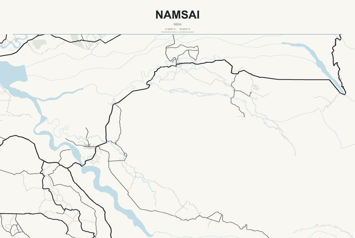 Namsai, India City Map Aluminum Sign in Headline Atlas style