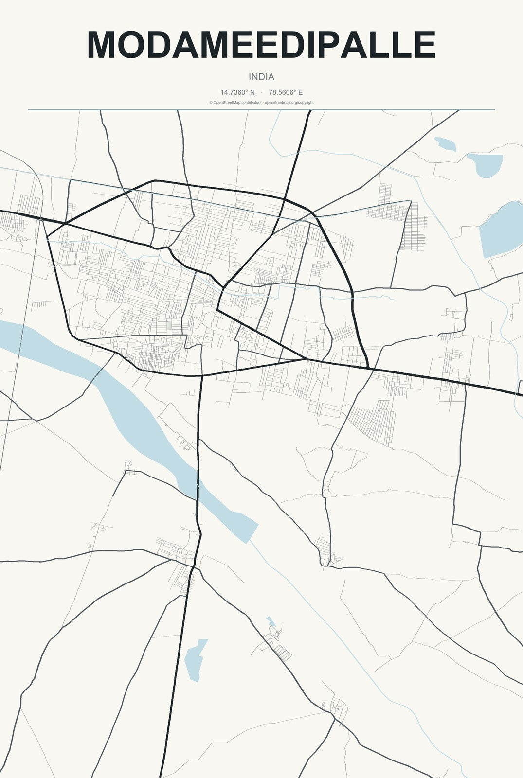 Modameedipalle, India City Map Aluminum Sign in Headline Atlas style