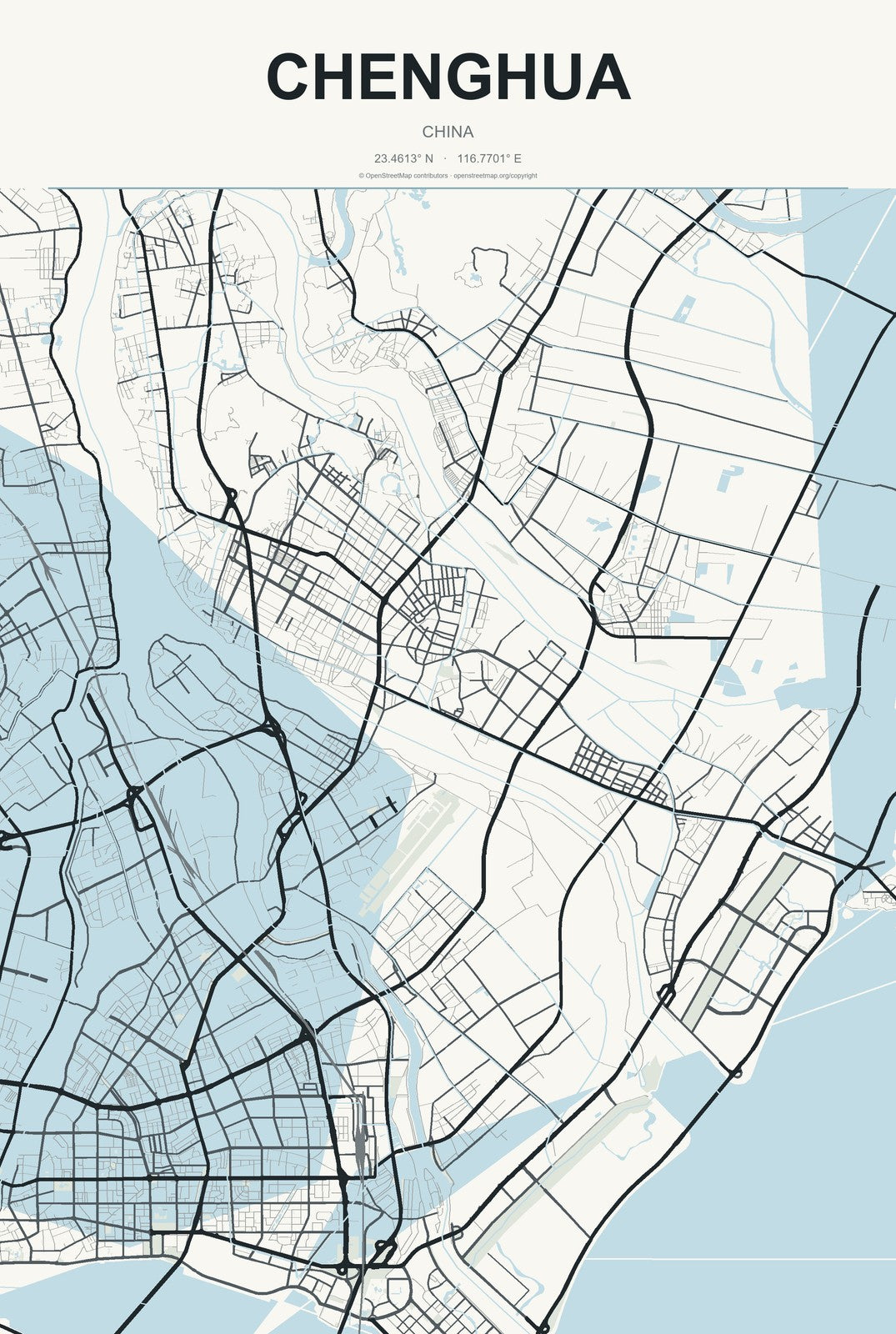 Chenghua, China City Map Aluminum Sign in Headline Atlas style
