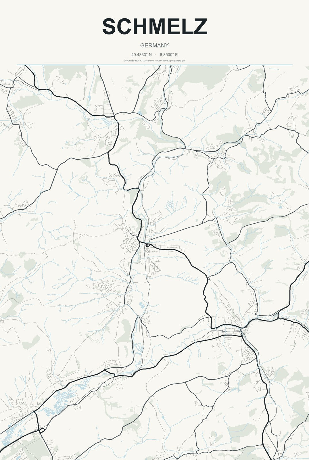 Schmelz, Germany City Map Aluminum Sign in Headline Atlas style