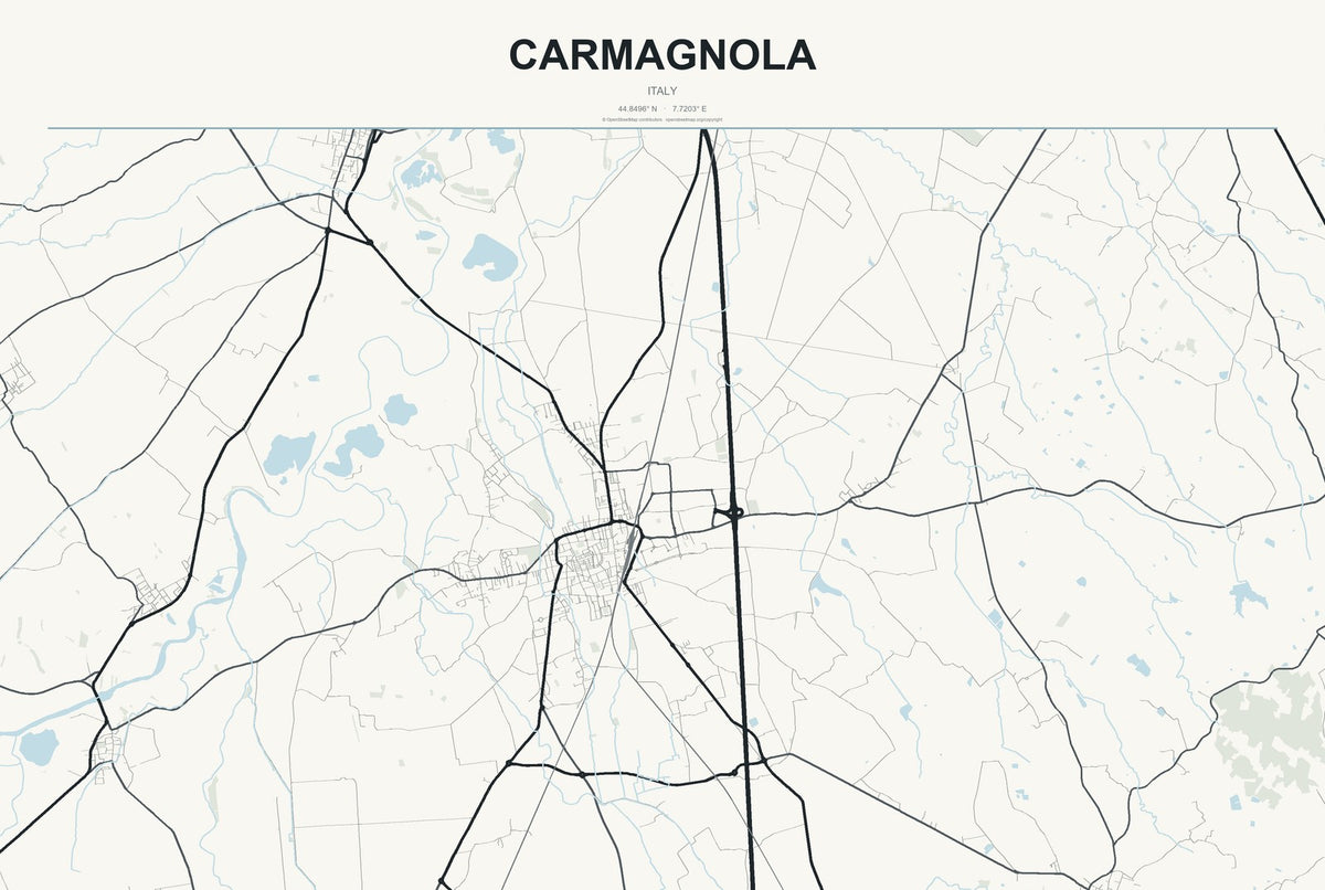 Carmagnola, Italy City Map Aluminum Sign in Headline Atlas style