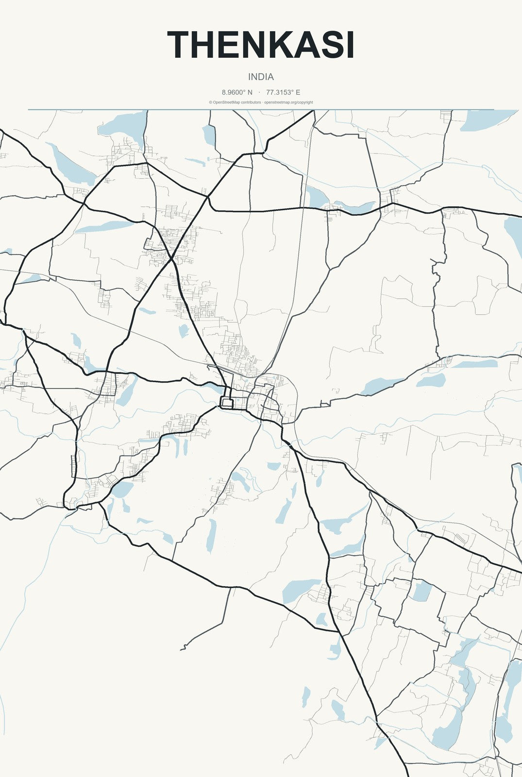 Thenkasi, India City Map Aluminum Sign in Headline Atlas style