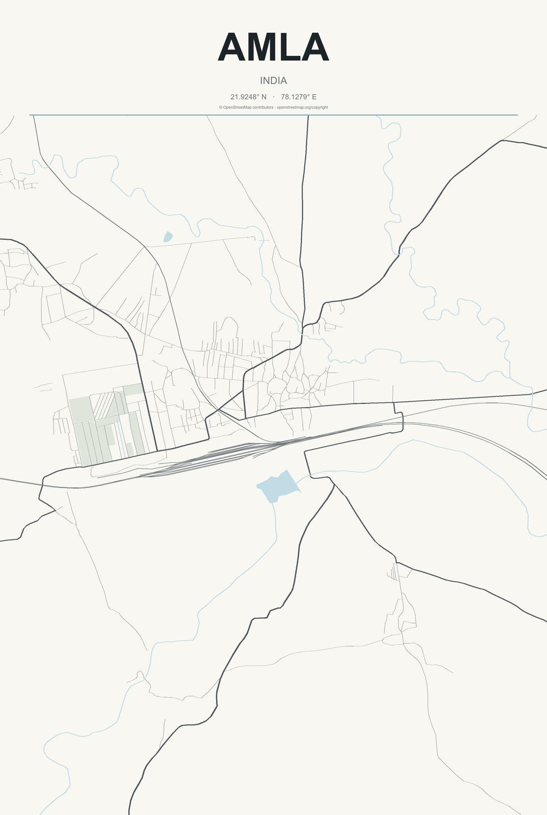 Amla, India City Map Aluminum Sign in Headline Atlas style