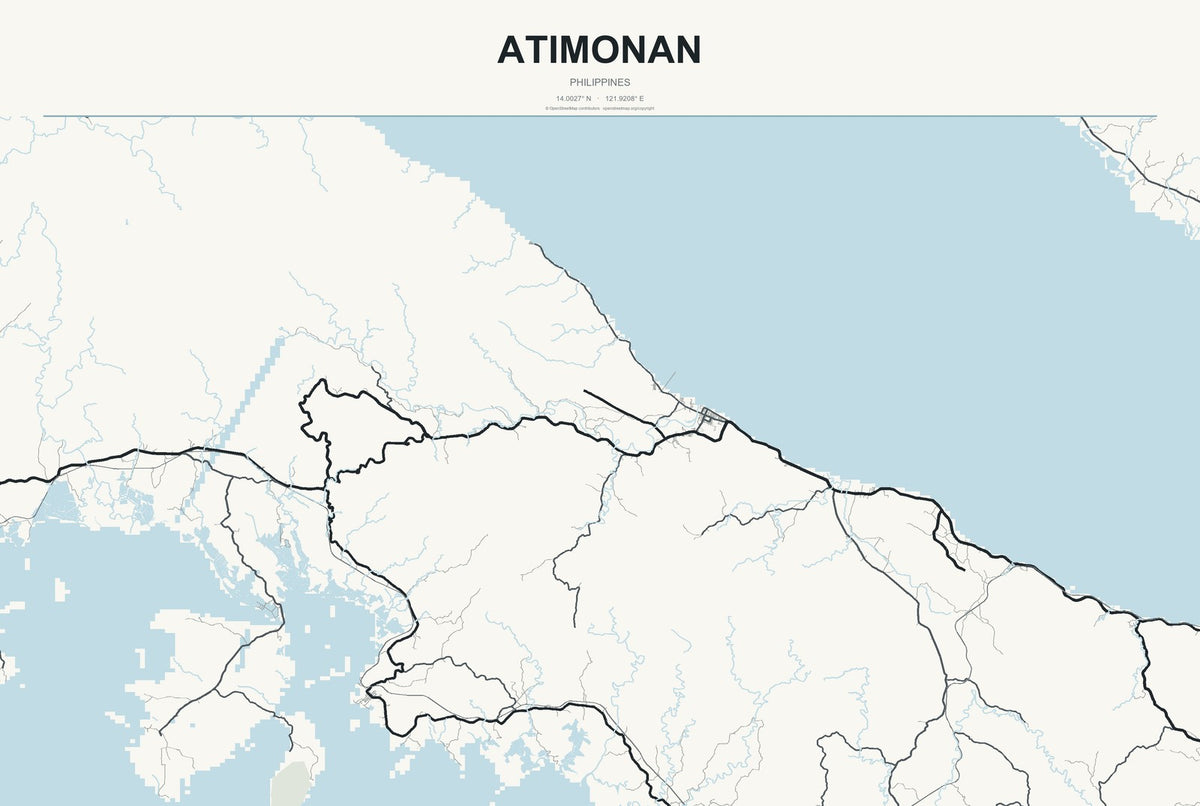 Atimonan, Philippines City Map Aluminum Sign in Headline Atlas style
