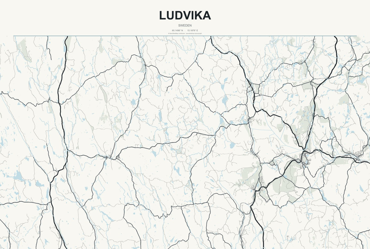 Ludvika, Sweden City Map Aluminum Sign in Headline Atlas style