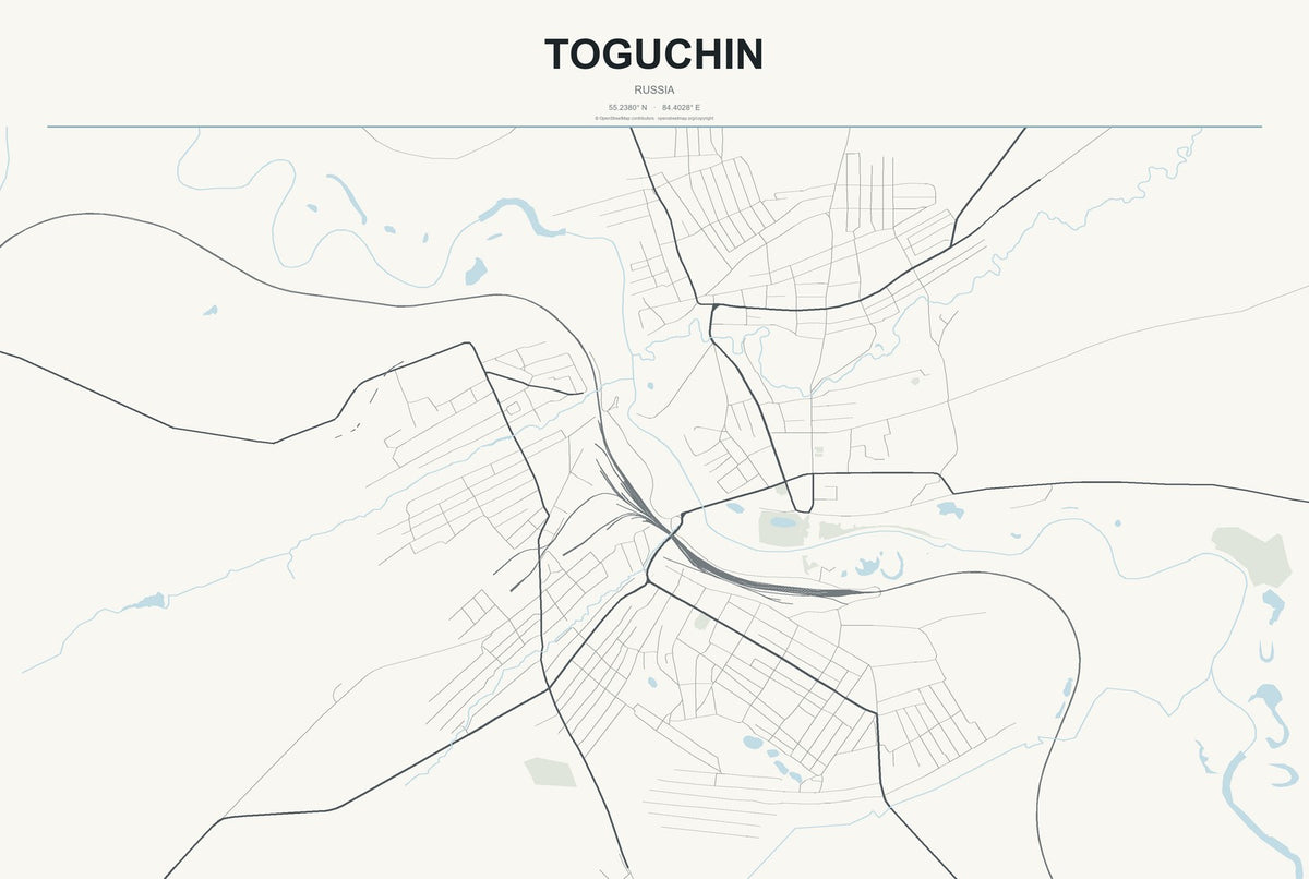 Toguchin, Russia City Map Aluminum Sign in Headline Atlas style