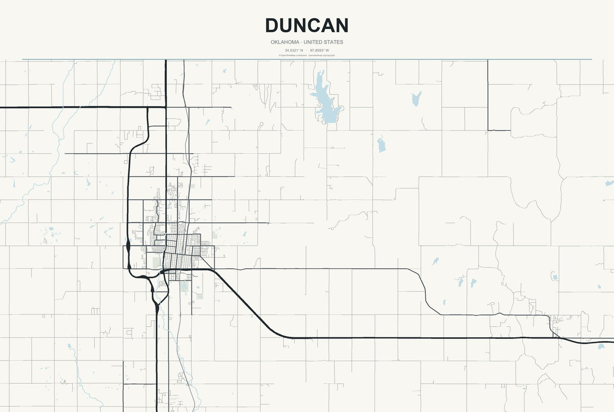 Duncan, Oklahoma City Map Aluminum Sign in Headline Atlas style