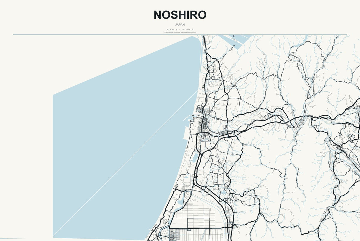 Noshiro, Japan City Map Aluminum Sign in Headline Atlas style